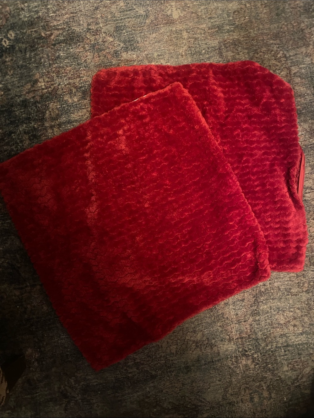 2 plush lipstick red pillow cases. Washed once. Never used. 20 x 20